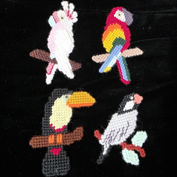 VTG Handmade Needlepoint Bird Magnets, Set Of 4 - Picture 2 of 7
